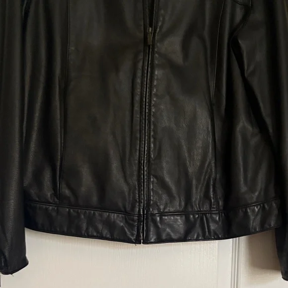 GAP Womens Black‎ Leather Jacket L - Picture 6 of 8